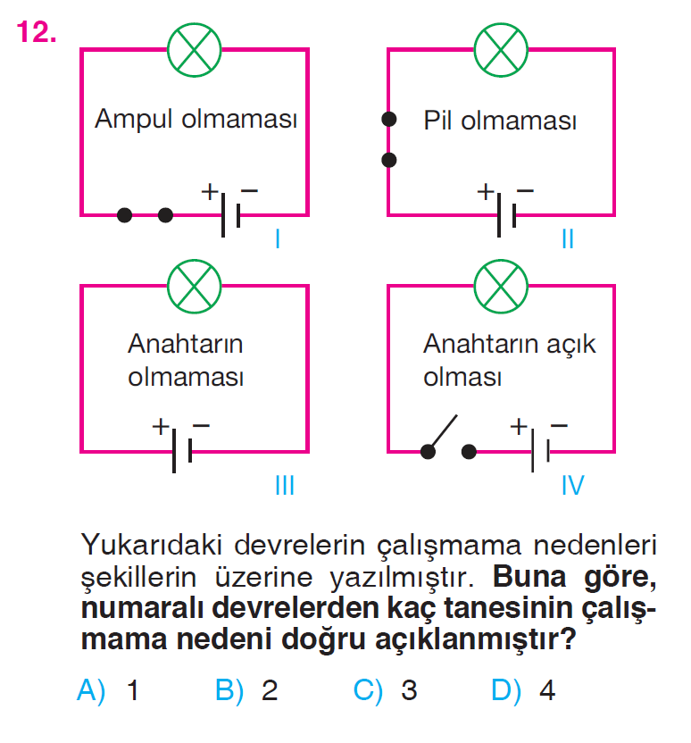 4. Sınıf Fen Bilimleri Basit Elektrik Devreleri Testi Çöz 2024